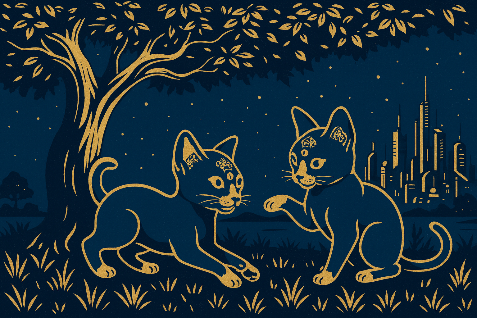 A cosmic Catgodhead motif for contact, blending into the starfield